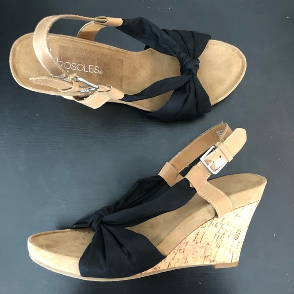 AEROSOLES Shoes - Aerosoles | Black Strappy Slingback Wedge Sandal 9